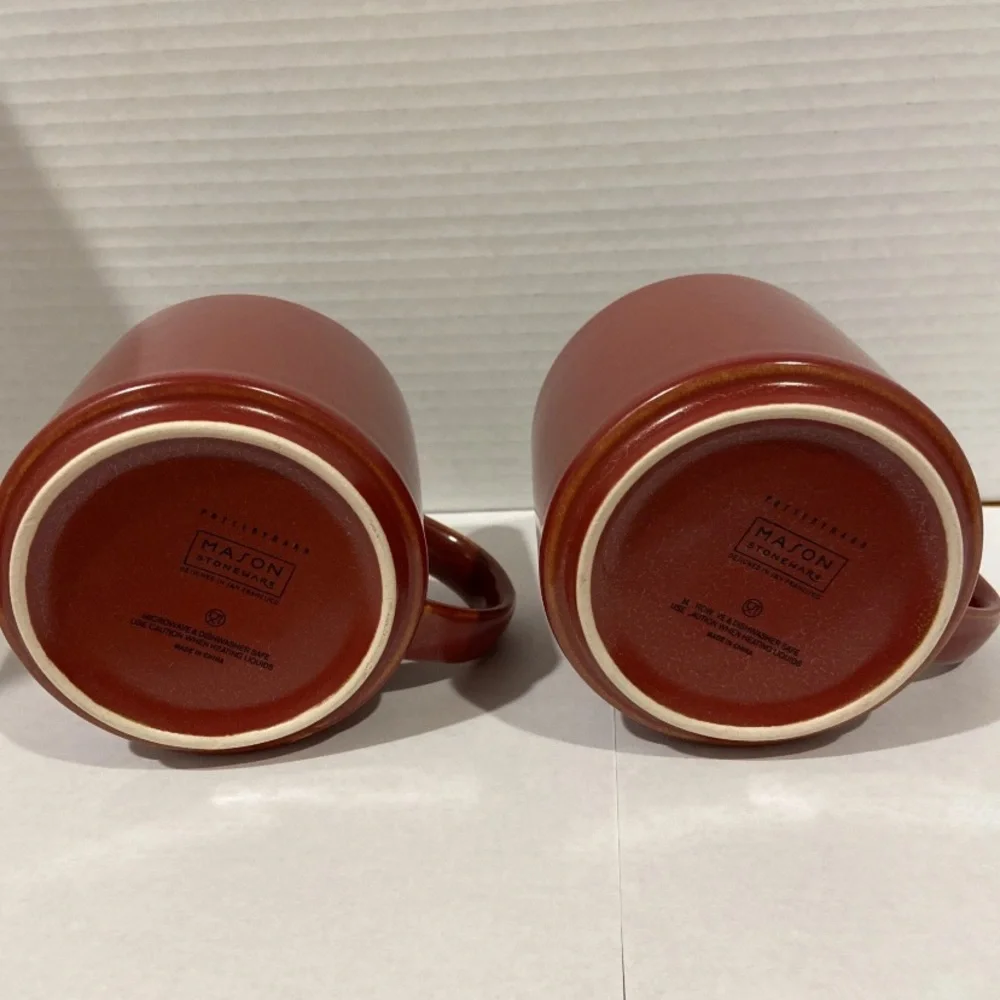 Set of 2 Pottery Barn Mason Stoneware wide Mouth Coffee Mugs